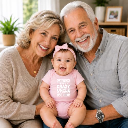 CBTwear Caution I Have a Crazy Uncle Funny Baby Bodysuit - color: Pink, size: 12 Months