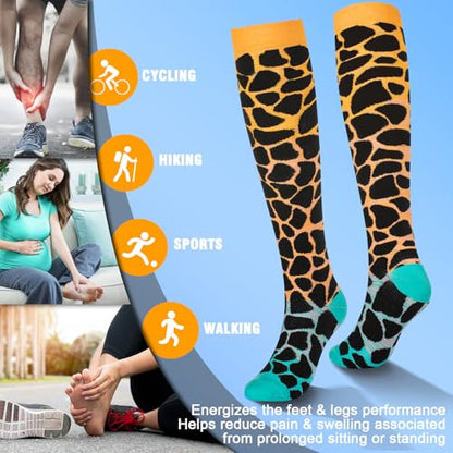 bropite Compression Socks For Women&Men,6 Pairs 20-30 mmHg Knee-High Socks - color: 14-6-leopard-print, size: Small-Medium