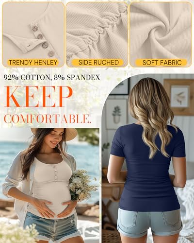 4 Pack Womens Short Sleeve Maternity Shirts - color: Blue, Apricot, Mocha, Navy Blue, size: Small