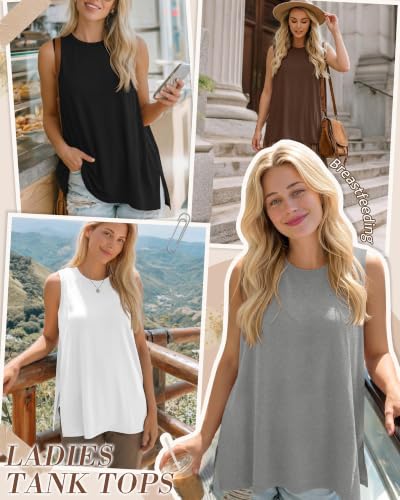 4 Pack Nursing Breastfeeding Tank Tops - color: Brown, White, Light Gray, Black, size: X-Large