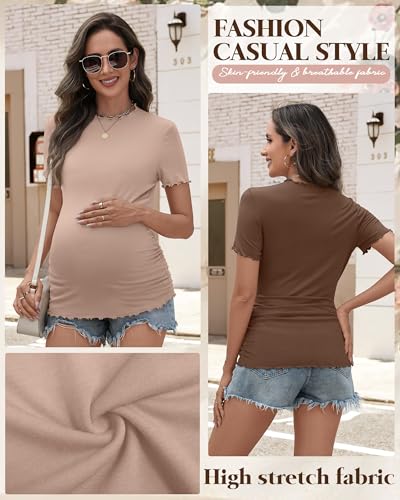 Ficerd 4 Pack Women's Maternity Pregnancy Tops - color: Black, White, Brown, Nude, size: Small