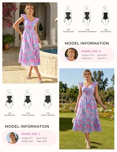 GRACE KARIN Women's Summer Floral Maxi Wedding Guest Dresses - color: Blue Pink, size: Medium