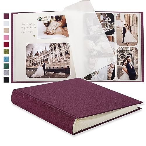 Pssoss Large Linen DIY Scrapbook Album with Writing Space100 Pages, Purple - color: Purple