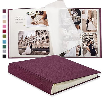 Pssoss Large Linen DIY Scrapbook Album with Writing Space100 Pages, Purple - color: Purple