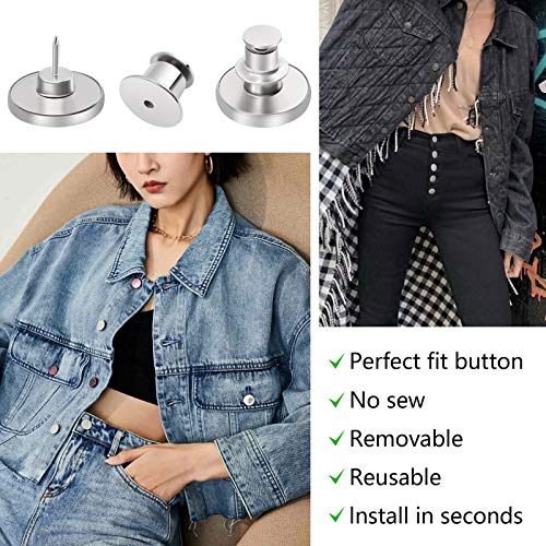 Ceryvop 12 Set Jean Buttons for Loose Jeans, No-Sew Button Pins for Pants Replacement - color: Multicolor