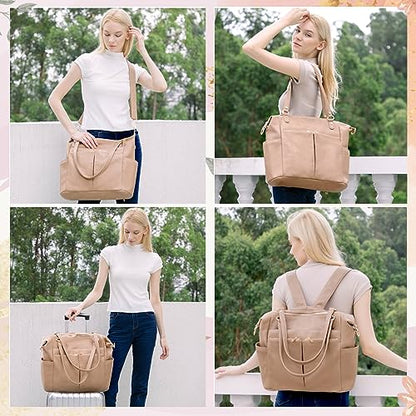 MOMINSIDE Diaper Bag Tote Convertible Diaper Bag Backpack Tote Leather - color: Camel