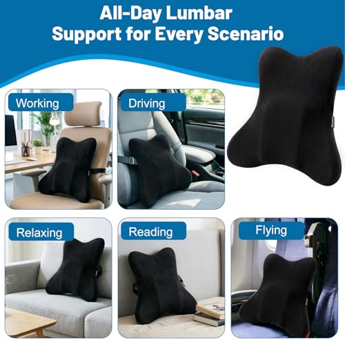 Lumbar Support Pillow, Memory Foam Back Cushion for Car & Office Chair - Black - color: Black