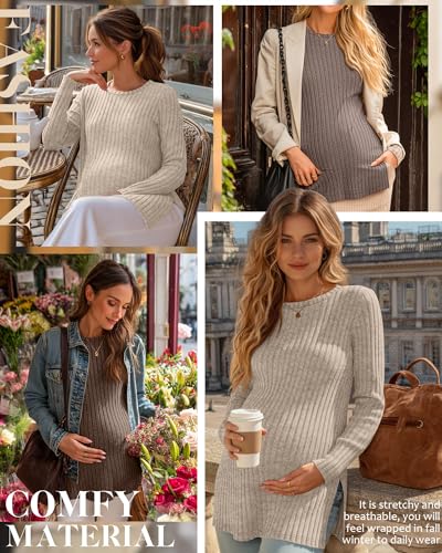 3 Pack Maternity Shirts Pregnancy Sweaters Tunic Tops - color: Apricot, Coffee, Brown, size: Small