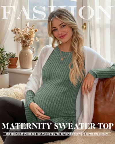 3 Pack Maternity Shirts Pregnancy Sweaters Tunic Tops - color: Coffee, Apricot, Green, size: Large