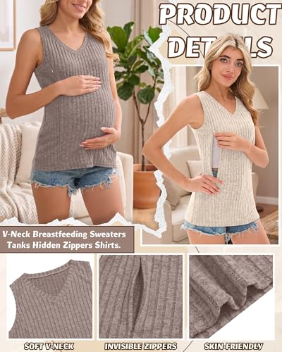 3 Pack Women's Nursing Tank Tops - color: Coffee, Apricot, Black, size: Large