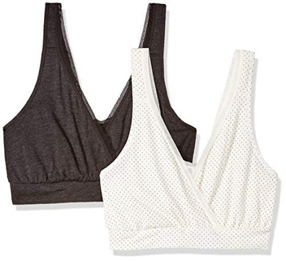 Playtex Women's Nursing Pullover Sleep Bra 2-Pack US02PK - color: Micro Dot Print/Black, size: Small