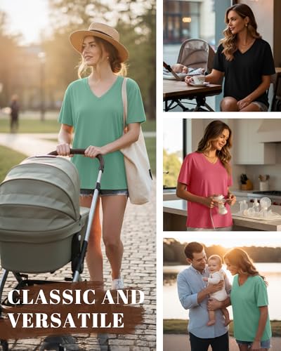 3 Pack Women's Oversize Nursing Shirts - color: Light Green, Brick Red, Black, size: XX-Large