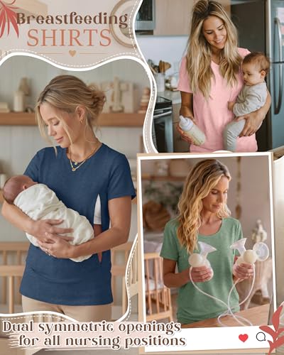 3 Pack Nursing Tops for Women - color: Blue, Light Pink, Light Green, size: Medium