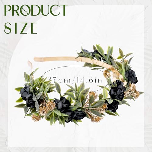 Black Flower Crown Headband, Fairy Dark Floral Headpiece - color: Black