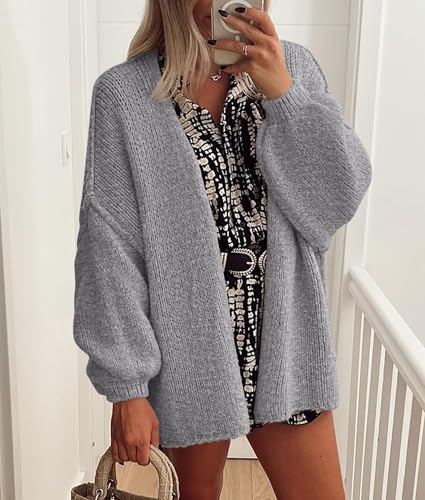 PRETTYGARDEN Womens Open Front Oversized Cardigan Sweaters - color: Grey, size: X-Large