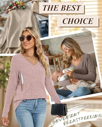 Oakgarden 3 Pack Women's Maternity Nursing Tops Mama Clothes - color: Apricot, Brown, Pink, size: Medium
