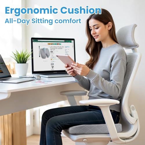 TushGuard Memory Foam Office Chair Seat Cushion - Light Grey, X-Large - color: Light Grey, size: X-Large