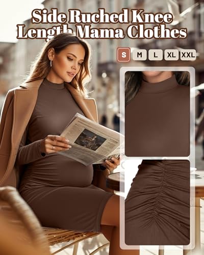 3 Pack Women's Maternity Dresses Long Sleeve Dresses - color: Black, Coffee, Army Green, size: Medium