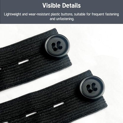 10-Piece Adjustable Elastic Button Extenders – Waistband Extenders for Jeans, Pants, and Trousers – Black