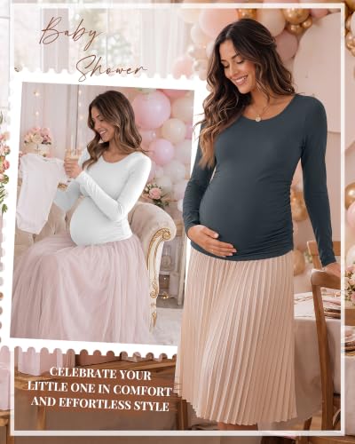 Huukeay 4 Pack Women's Maternity T-Shirts Long Sleeve Shirts - color: Black, Dark Gray, White, Coffee, size: X-Large