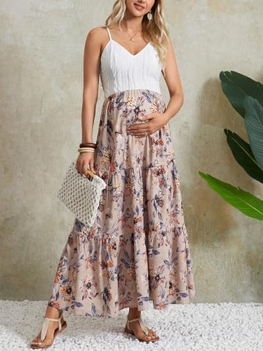 MakeMeChic Women's Maternity Ruffle Maxi Skirt - color: Khaki, size: Small