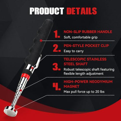E BAVITE 4 Pack Telescoping Magnet Pick-up Tool Extendable up to 30" - size: 4 Telescop
