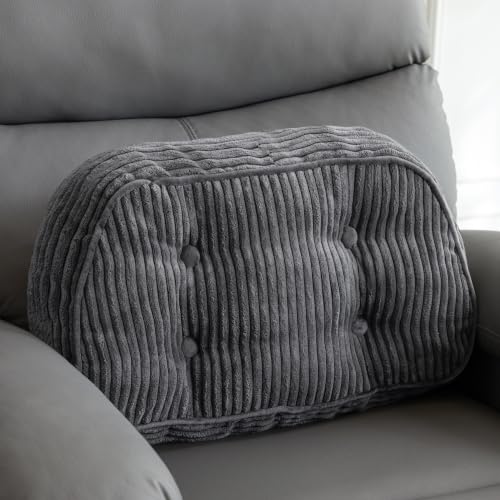 Large Lumbar Support Pillow for Recliner Chair/Accent Chair/Couch/Office Chair, Tufted Corduroy Back Support Cushion for Elderly, Recliner Cushions for Back Rest, Pain Relief, Reading, Dark Grey - color: Dark Grey, size: X-Large