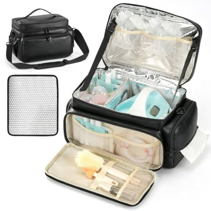Uross Breast Pump Bag-Spectra S1/S2 Pumping Bag PU Leather Leakproof Cooler