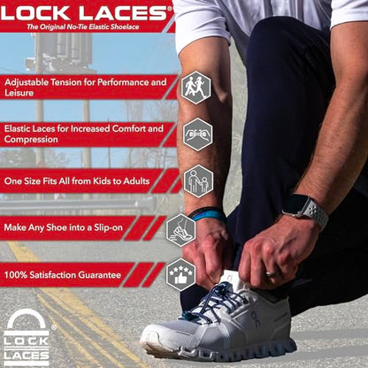 Lock Laces Elastic No Tie Shoelaces for Kids & Adults, One Size Fits All - color: Black