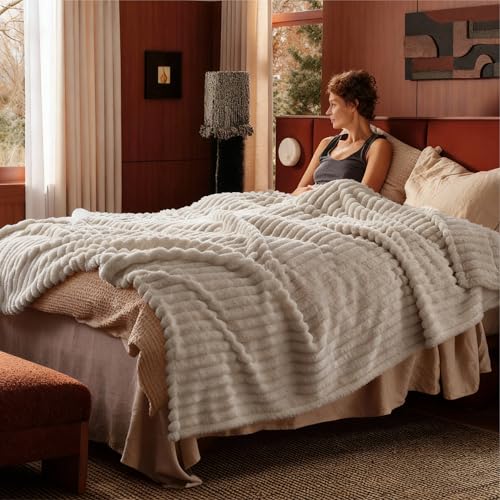 Bedsure Soft Full Size Fleece Blankets for Bed Beige 84"x90" - color: Beige, size: Full