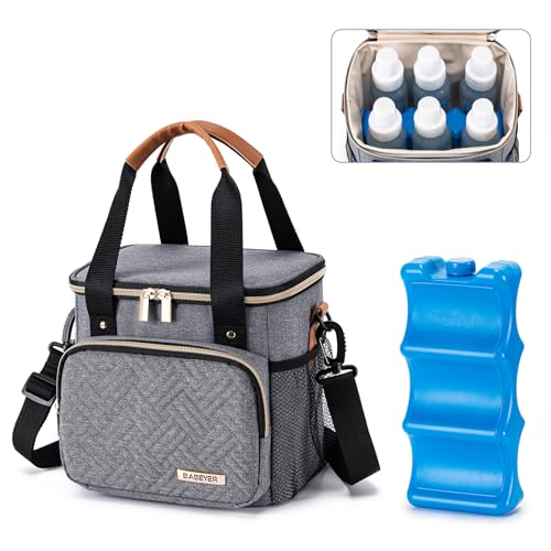 Breastmilk Cooler Bag with Ice Pack Fits 6 Baby Bottles up to 9 Ounce, Breast Milk Pump Cooler Bag for Nursing Mom Daycare, Work, Travel-Grey - color: Grey