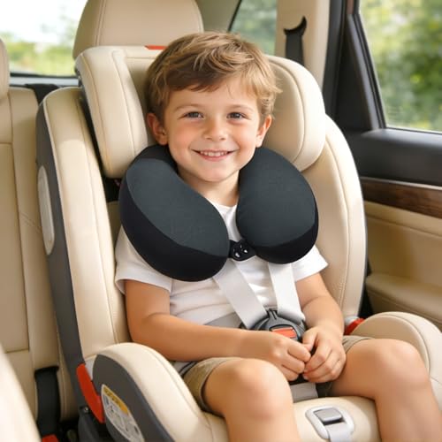 COOLBEBE Kids Travel Neck Pillow, Head Support for Car Seat & Plane, Black - color: Black & Grey