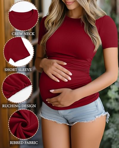 Ficerd 3 Pack Women's Short Sleeve Maternity Shirts - color: Black, White, Burgundy, size: Small