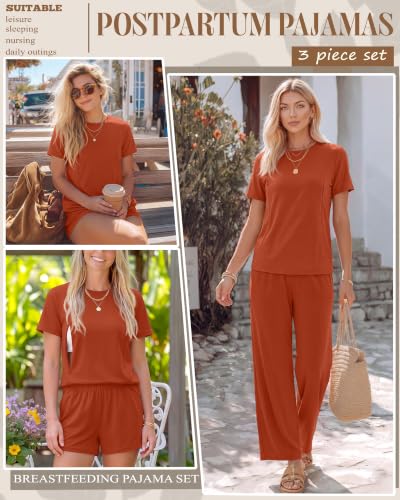 3 Piece Maternity Nursing Pajamas Set - color: Orange, size: X-Large