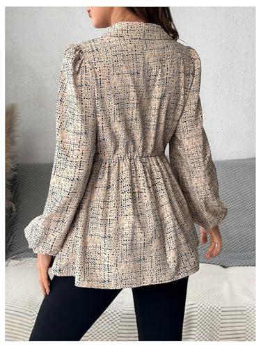 MakeMeChic Women's Maternity Blouse Long Sleeve Belted Button Down Tops - color: Khaki a, size: Medium