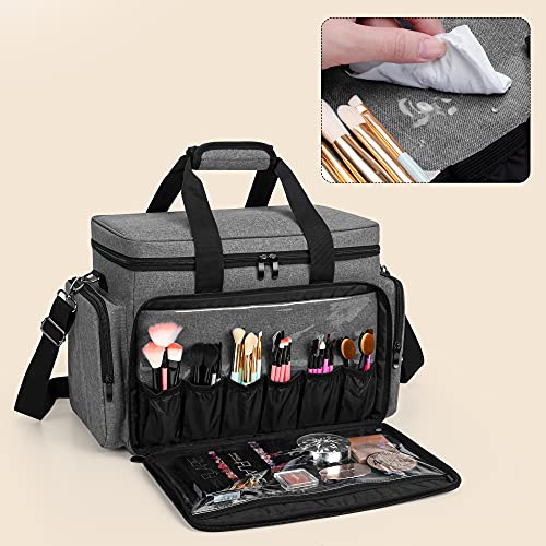 BAFASO Large Makeup Bag Cosmetic Bag with Removable Dividers, Gray - color: Gray