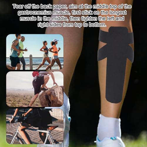 12pcs Precut Kinesiology Tapes for Calf Muscles - color: Black