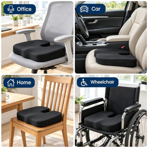 Gel Seat Cushion for Long Sitting, Office Chair Memory Foam Cushion, Black - color: Black