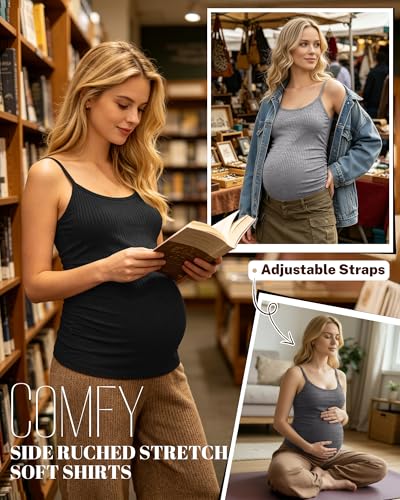 3 Pack Women's Maternity Tank Tops - color: Light Mixed Gray, Dark Mixed Gray, Black, size: X-Large