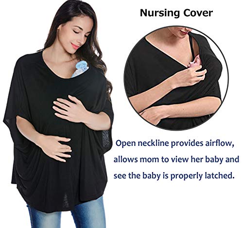 Smallshow Women's Nursing Top Maternity Poncho for Breastfeeding - color: Black