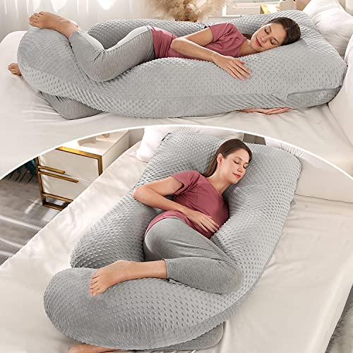 Elover U Shaped Pregnancy Pillow,Full Body Maternity Support - color: Minky Dot Velvet-light Gray