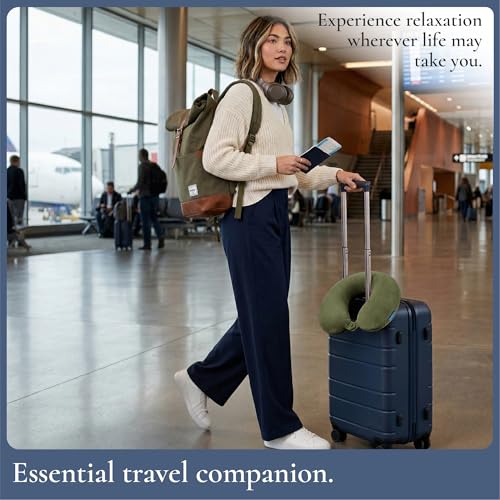 Brookstone Travel Neck Pillow Lightweight U-Shaped Memory Foam Pillow - color: Olive