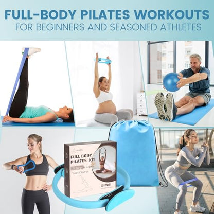 Pilates Kit for Women 13PCS, Pilates Ring Ball Resistance Bands Workout Set - color: Blue