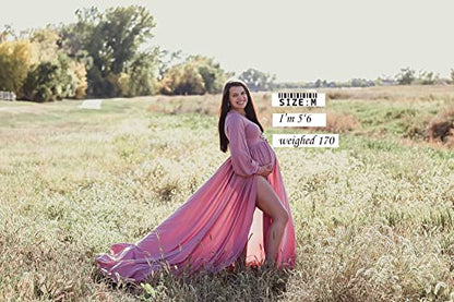 Long Sleeve Maternity Dress for Photoshoot Plus Size - color: Light Purple, size: Medium