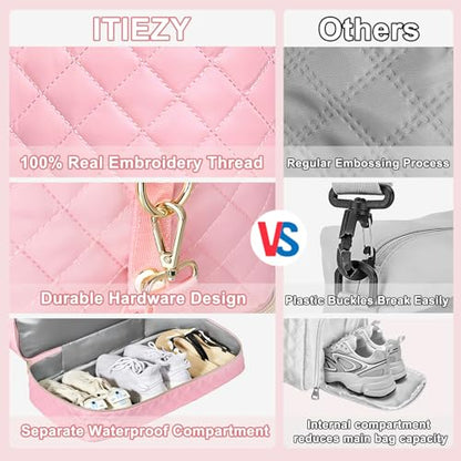 Birthday Graduation Gift for Her Personalized Initial Weekender Bag Women - color: Pink, style: E