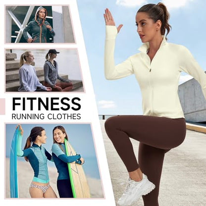 Women's Athletic Jackets Lightweight Workout Jackets Zip Up Running Jackets - color: Khaki, size: Medium