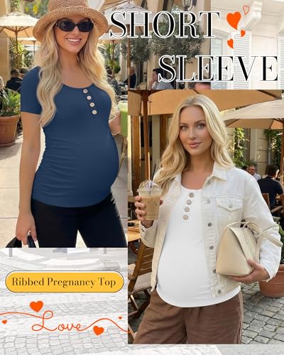 4 Pack Maternity Shirts for Women - color: Black, Light Gray, White, Haze Blue, size: Medium