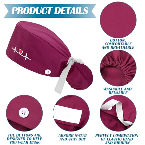 Honoson 6 Pcs Scrub Caps Women with Buttons - color: Classic Color, style: Classic