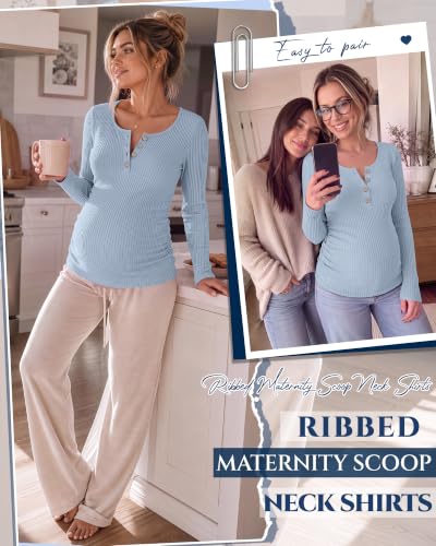 Women's Maternity Long Sleeve Shirt Pregnancy Top - color: Gray Blue, size: Large