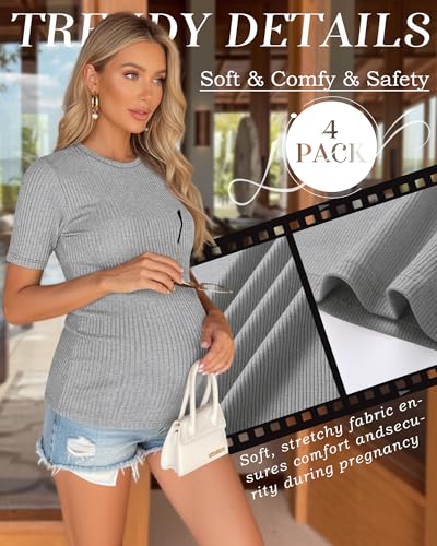 4 Pack Womens Maternity Shirts Work Tees - color: Army Green, White, Light Gray, Black, size: XX-Large